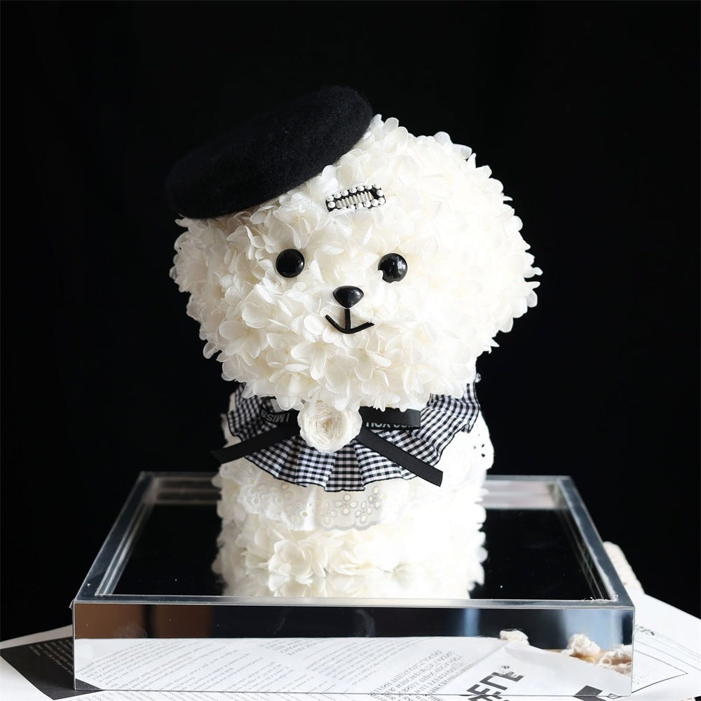 Preserved Flower Puppy – Handmade Eternal Hydrangea Dog in Gift Display Box