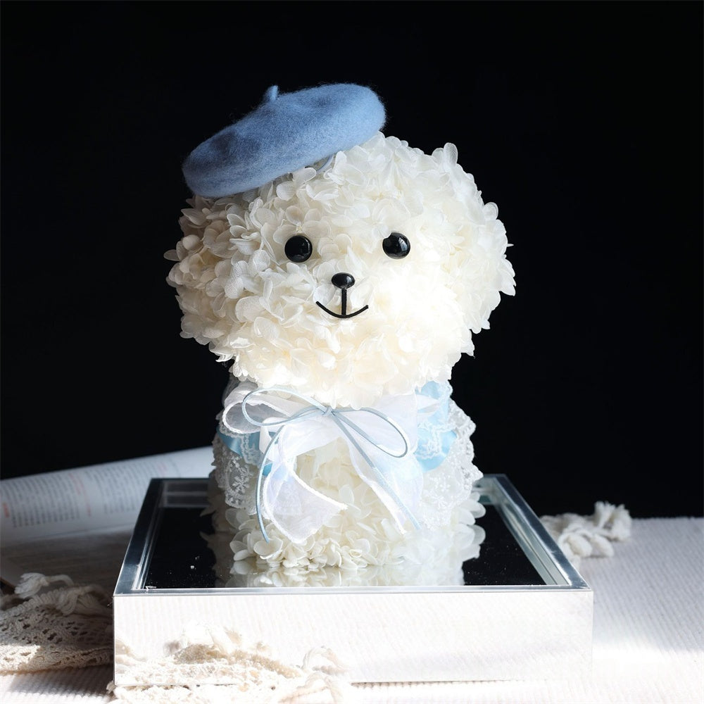 Preserved Flower Puppy – Handmade Eternal Hydrangea Dog in Gift Display Box