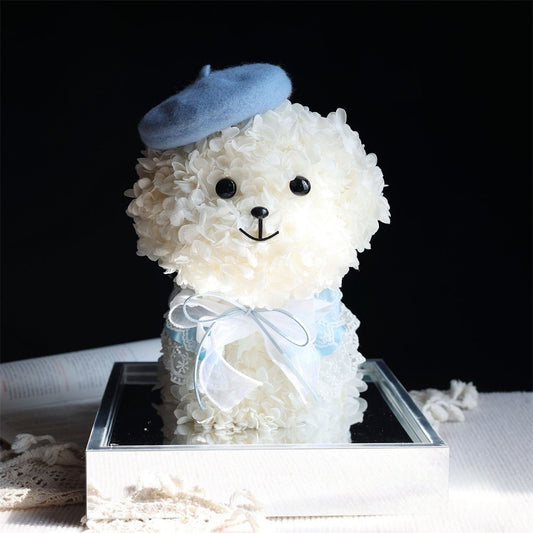 Preserved Flower Puppy – Handmade Eternal Hydrangea Dog in Gift Display Box