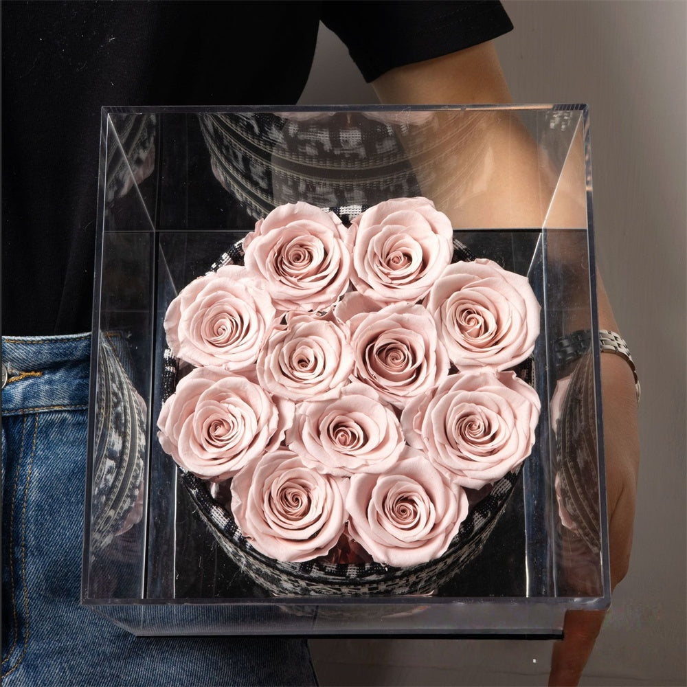Luxury Preserved Rose Gift Box – 9 Roses in a Clear Display Case
