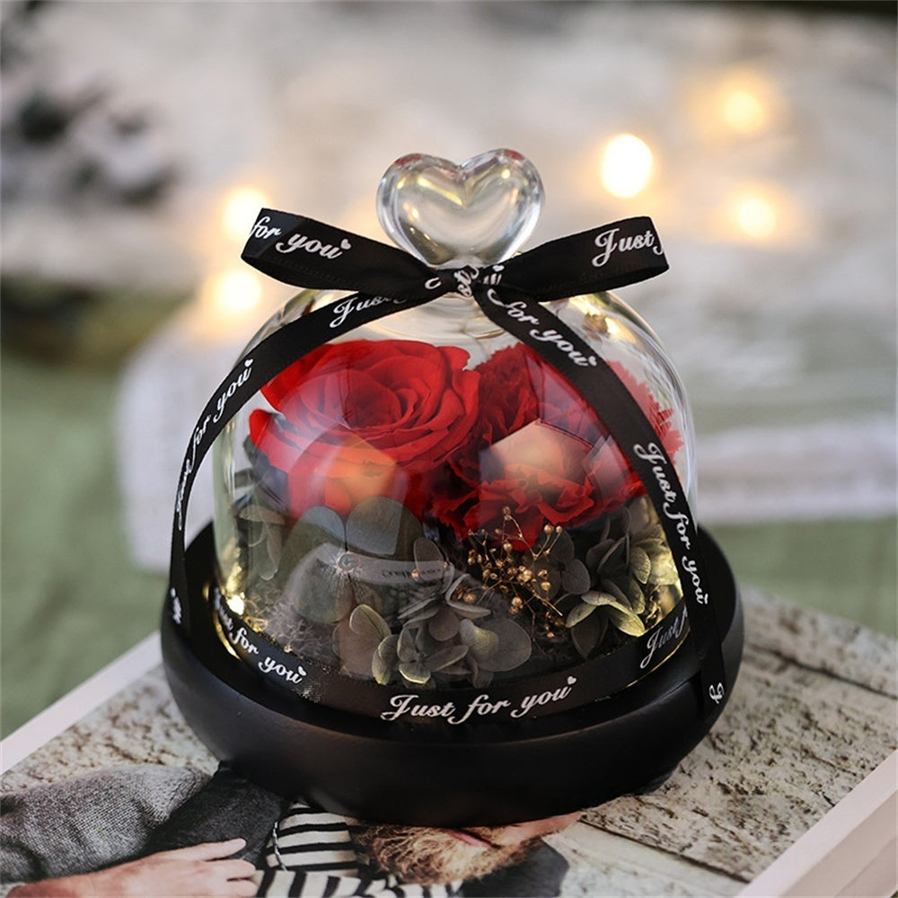 Heart of Bloom – Preserved Flower Glass Dome with LED Light