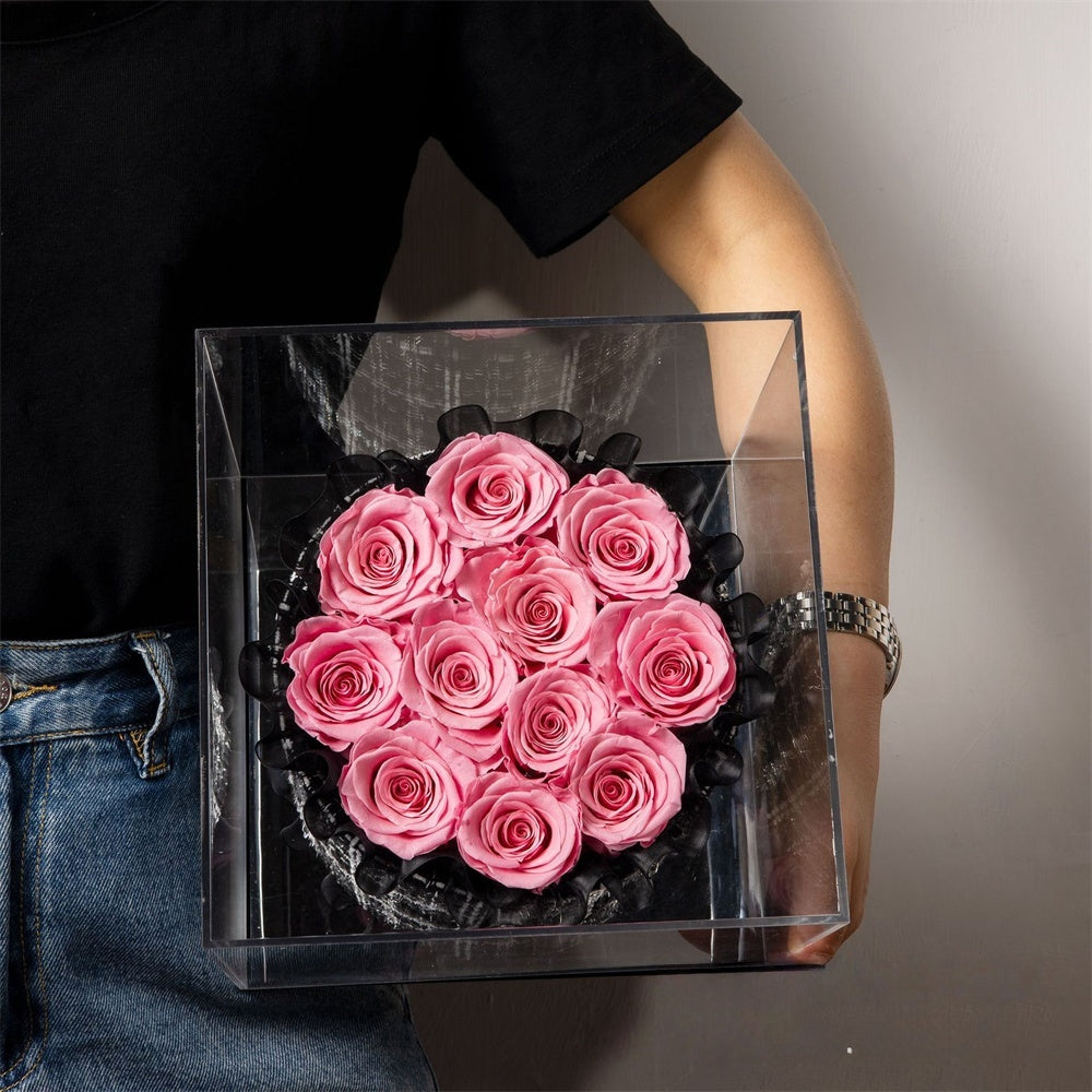 Luxury Preserved Rose Gift Box – 9 Roses in a Clear Display Case