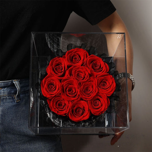 Luxury Preserved Rose Gift Box – 9 Roses in a Clear Display Case