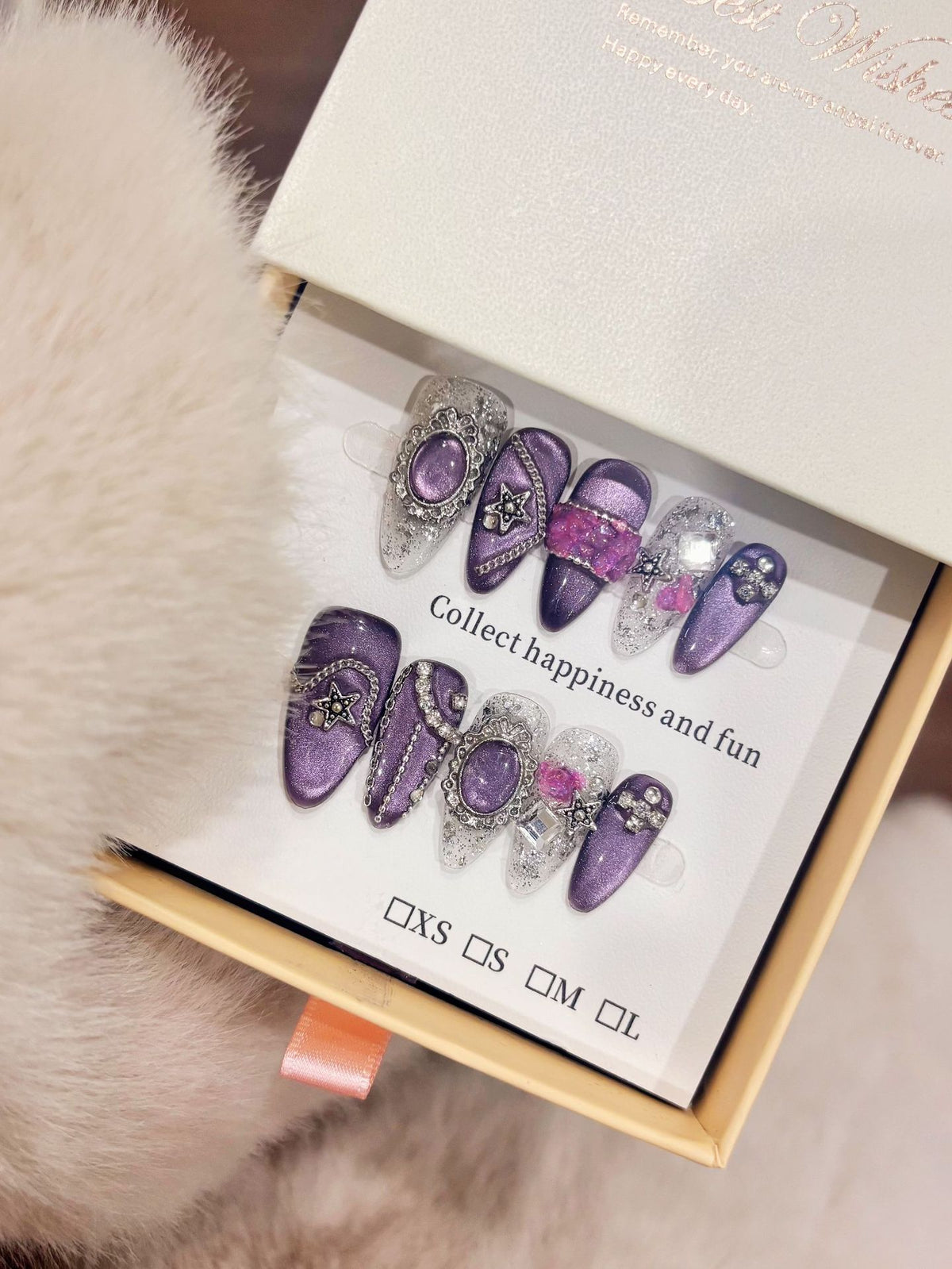 Dark Sweet Cool Aesthetic Purple Handmade Press-On Nails (Tool Kit Included)