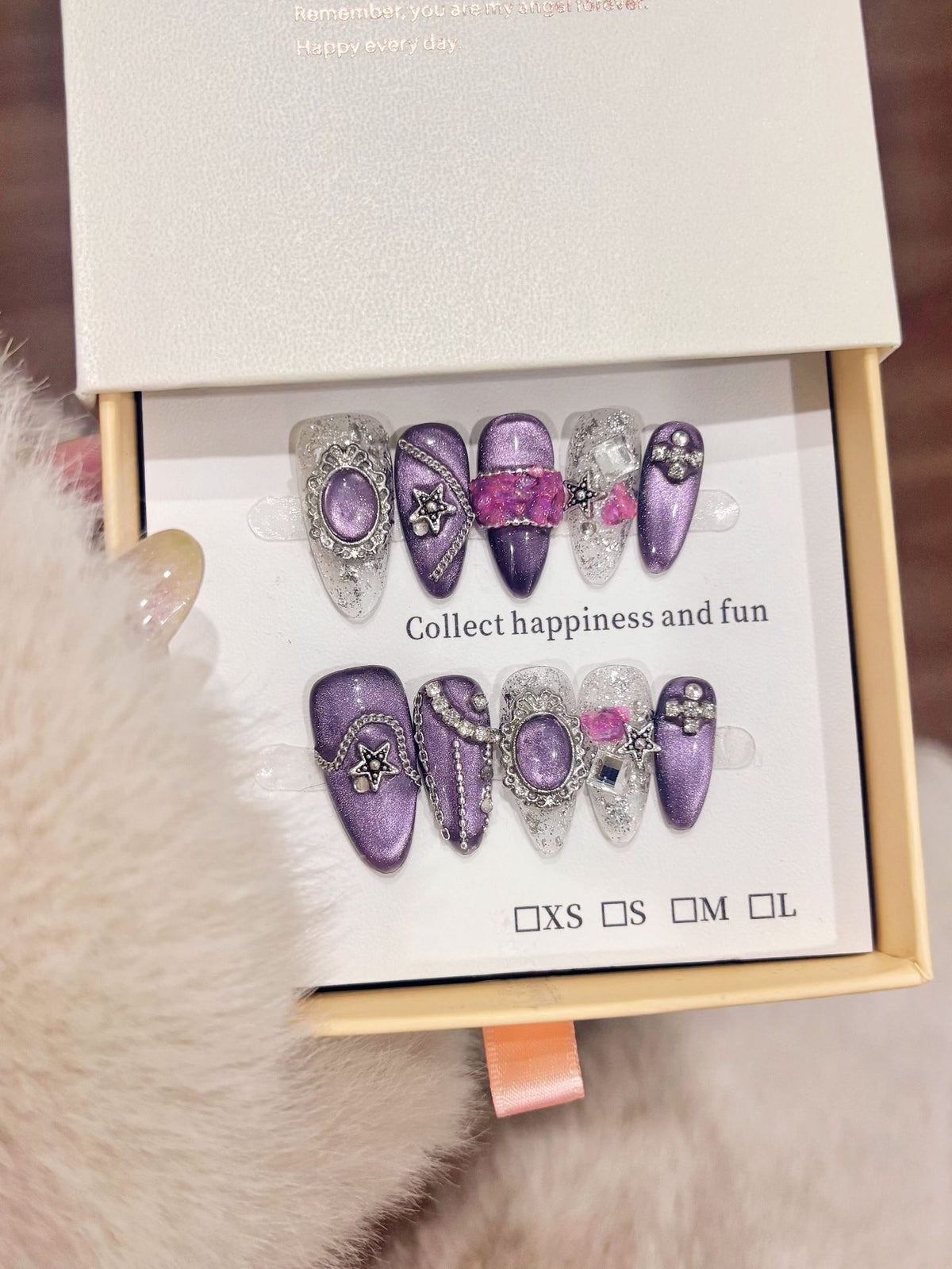 Dark Sweet Cool Aesthetic Purple Handmade Press-On Nails (Tool Kit Included)