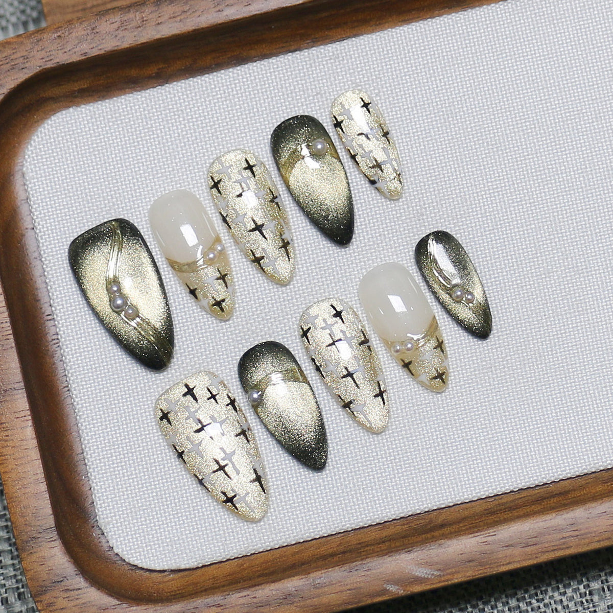 Dark Sweet Cool Aesthetic Cat-Eye Starry Cross Press-On Nails (Tool Kit Included)