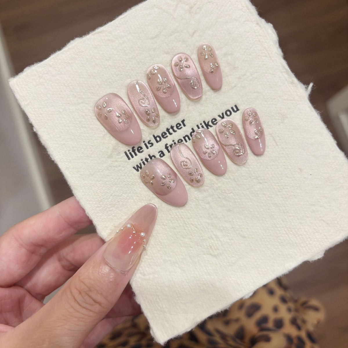 Elegant Blush Pink Pearl Accent Press-On Nails (Tool Kit Included)