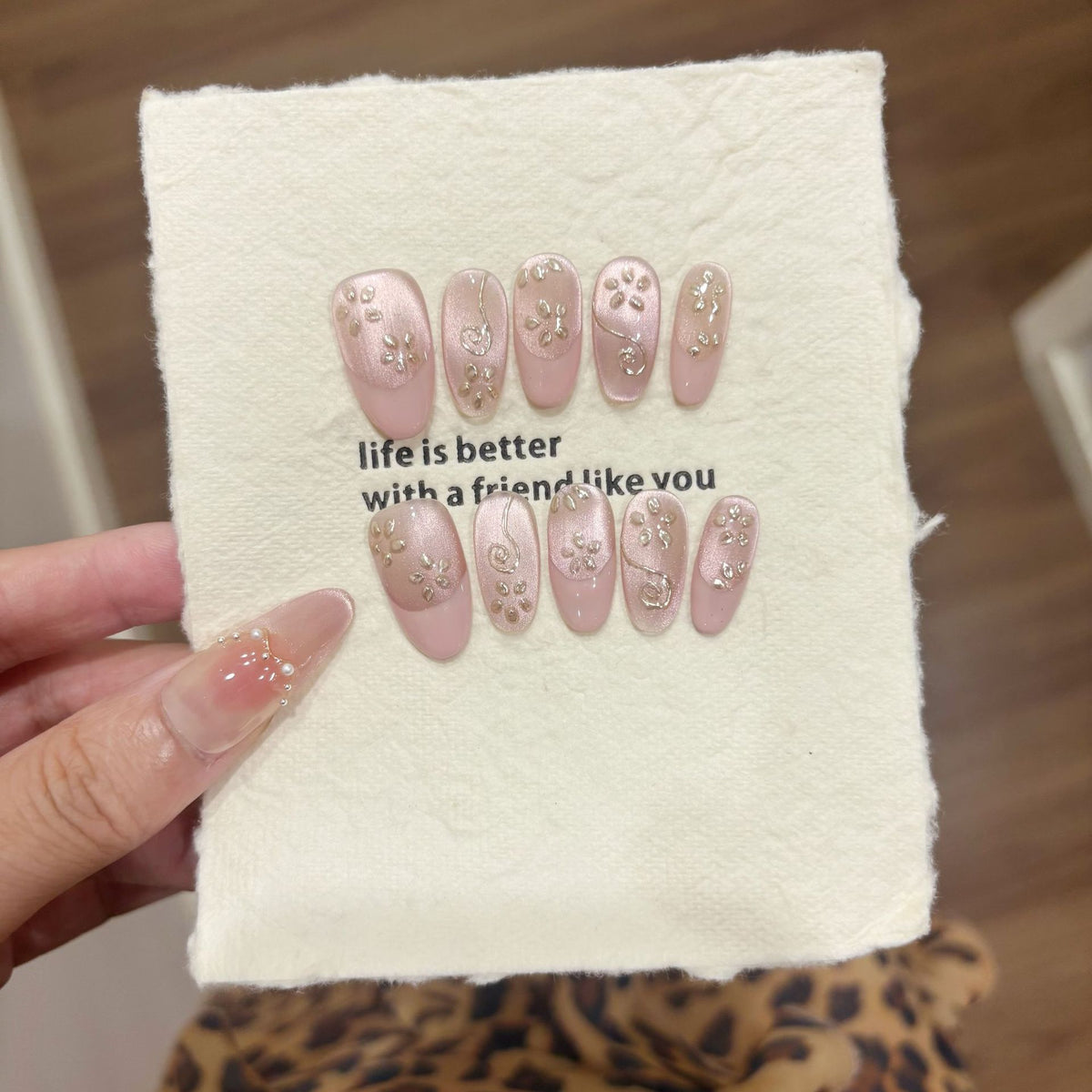Elegant Blush Pink Pearl Accent Press-On Nails (Tool Kit Included)
