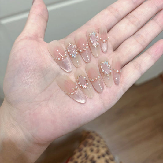 Elegant Barely-There Nude Gloss Press-On Nails (Tool Kit Included)