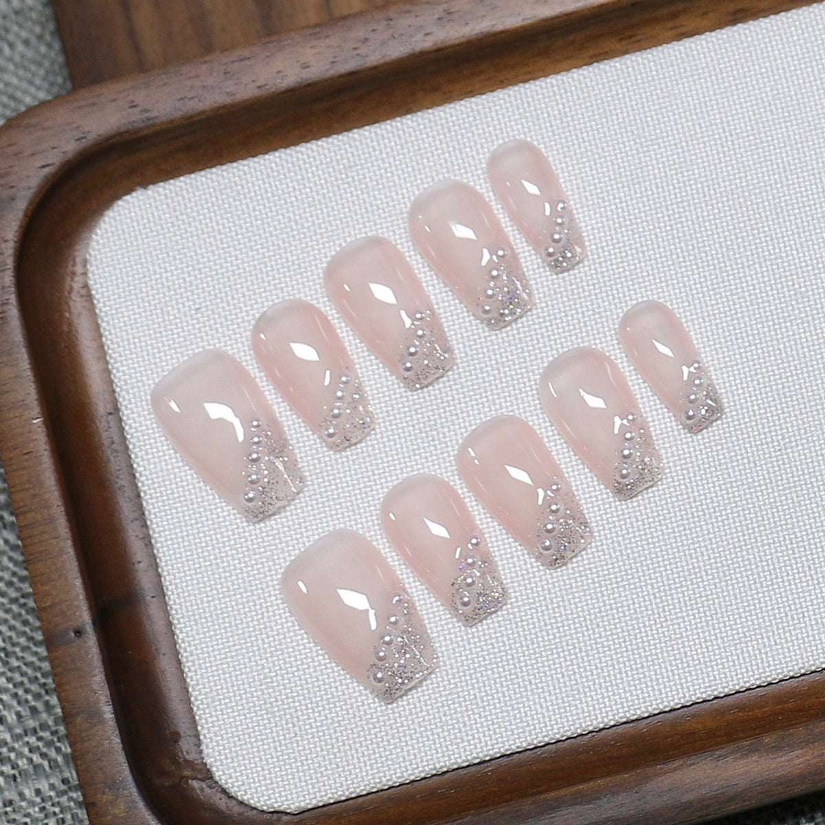 Elegant Milky Nude Crystal Sparkle Press-On Nails (Tool Kit Included)