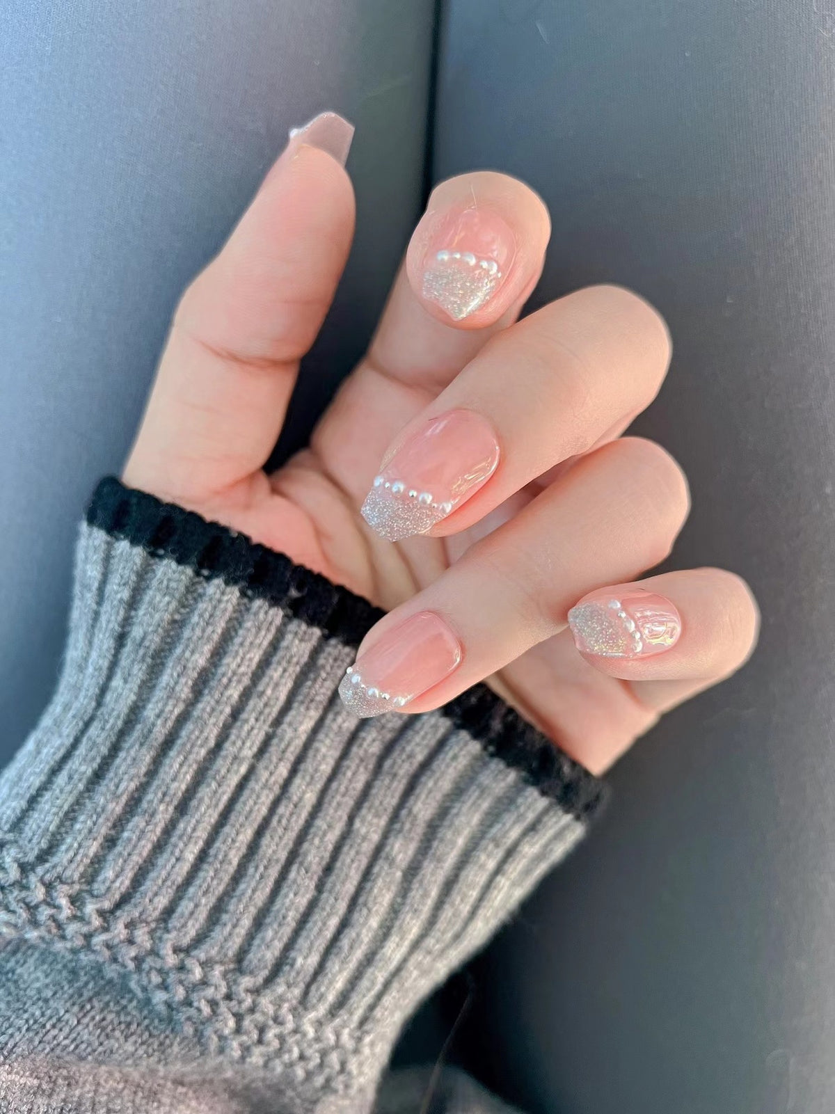 Elegant Milky Nude Crystal Sparkle Press-On Nails (Tool Kit Included)