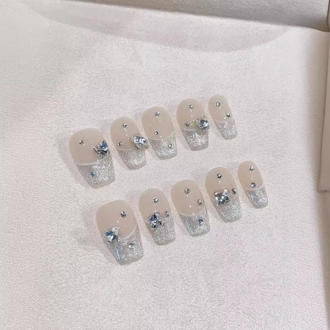 Elegant Champagne Crystal French Glam Press-On Nails (Tool Kit Included)