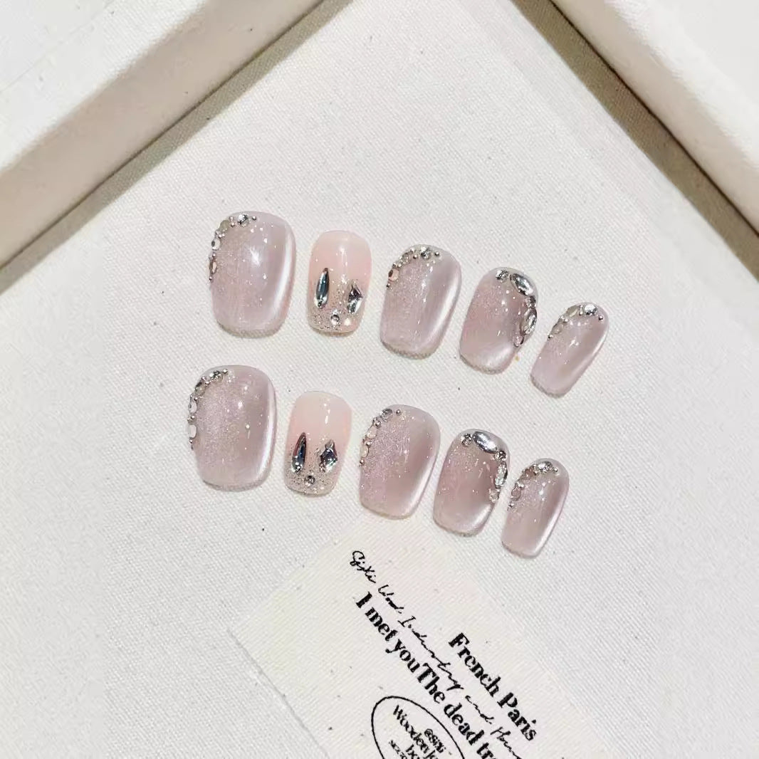 Elegant Silver Mirror Metallic Glimmer Press-On Nails (Tool Kit Included)