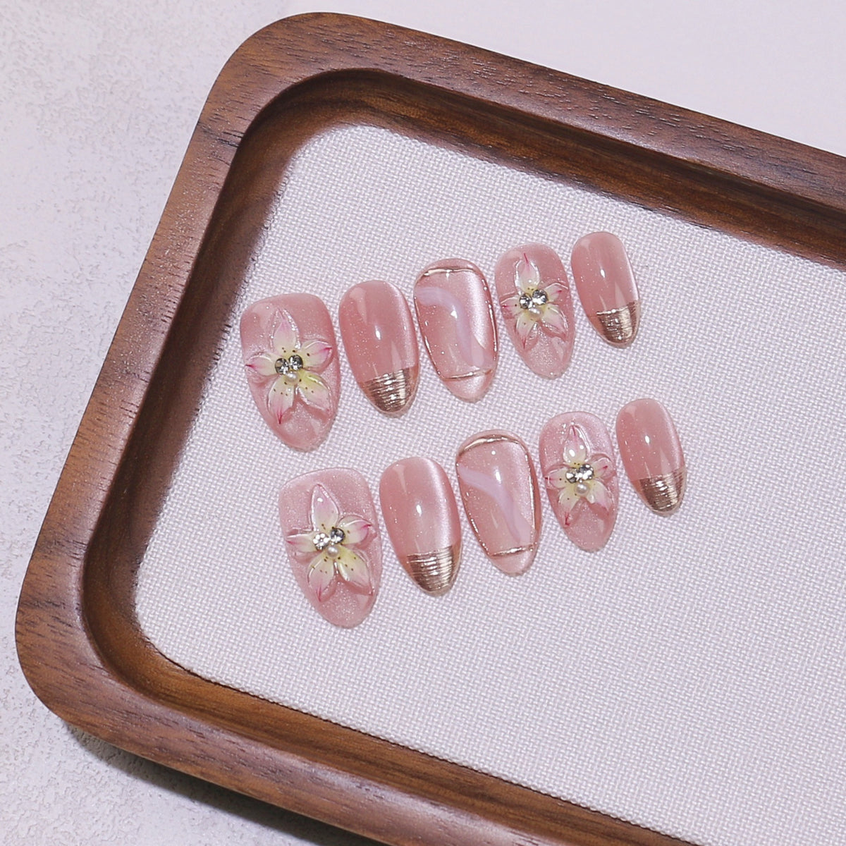 Elegant Blush Rose Gold Foil Accent Press-On Nails (Tool Kit Included)