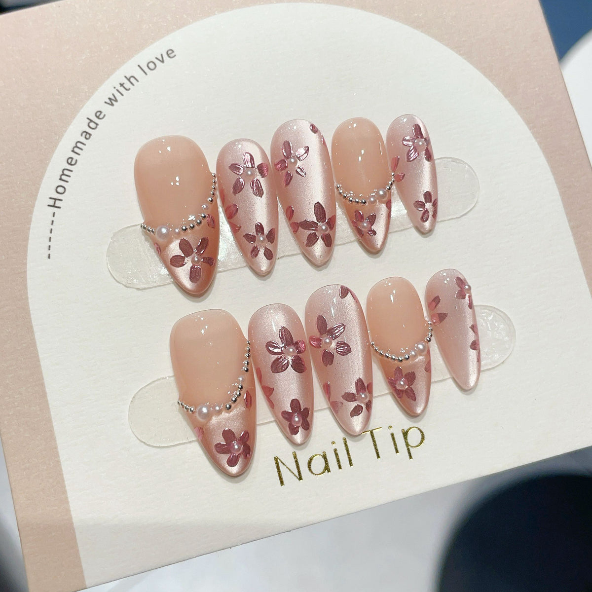 Elegant Soft Pink Floral Lace Press-On Nails (Tool Kit Included)