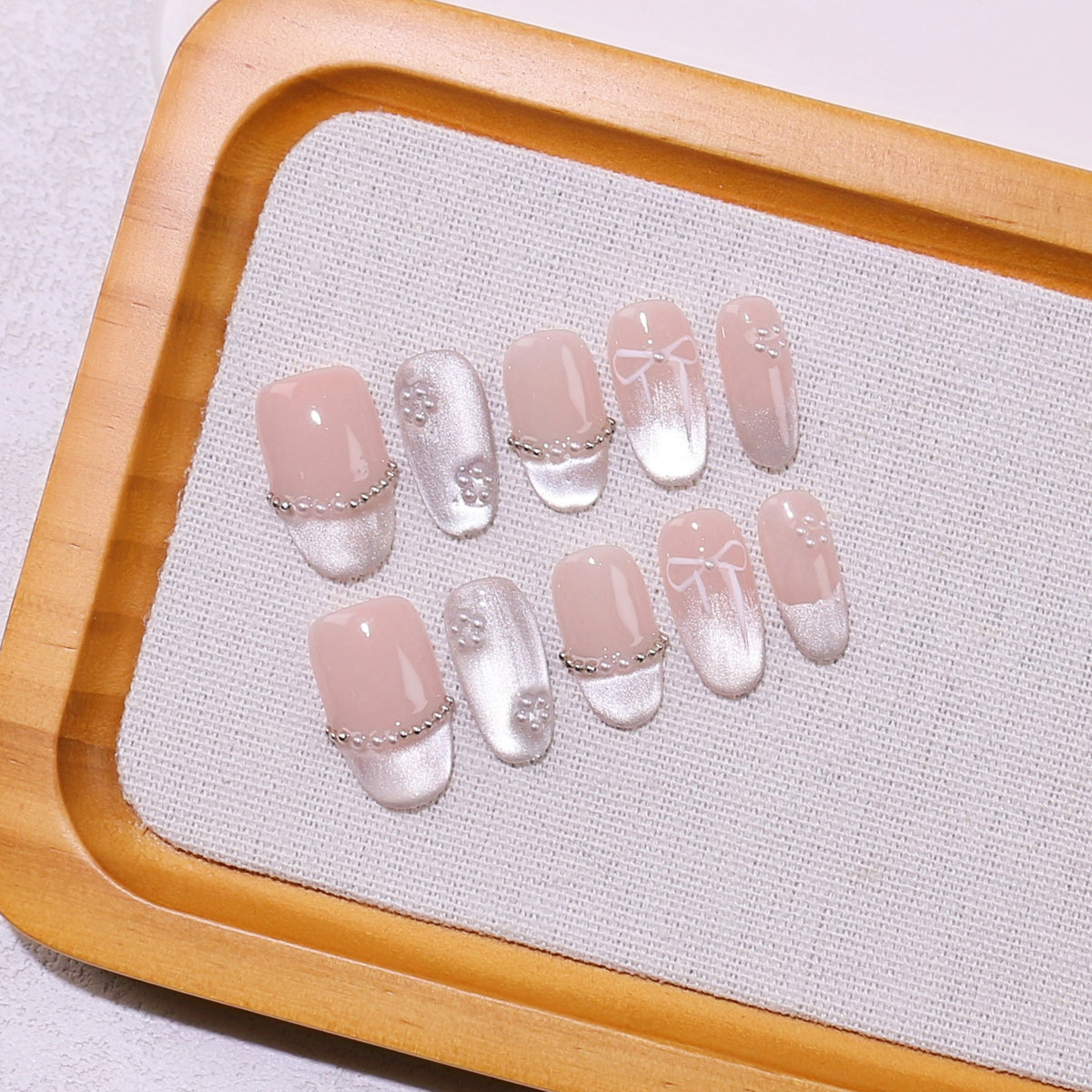 Elegant Classic Nude French Pearl Trim Press-On Nails (Tool Kit Included)