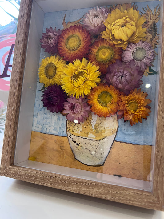 3D Dried Flower Art Frame – Post-Impressionist Style, Handmade UK Gift