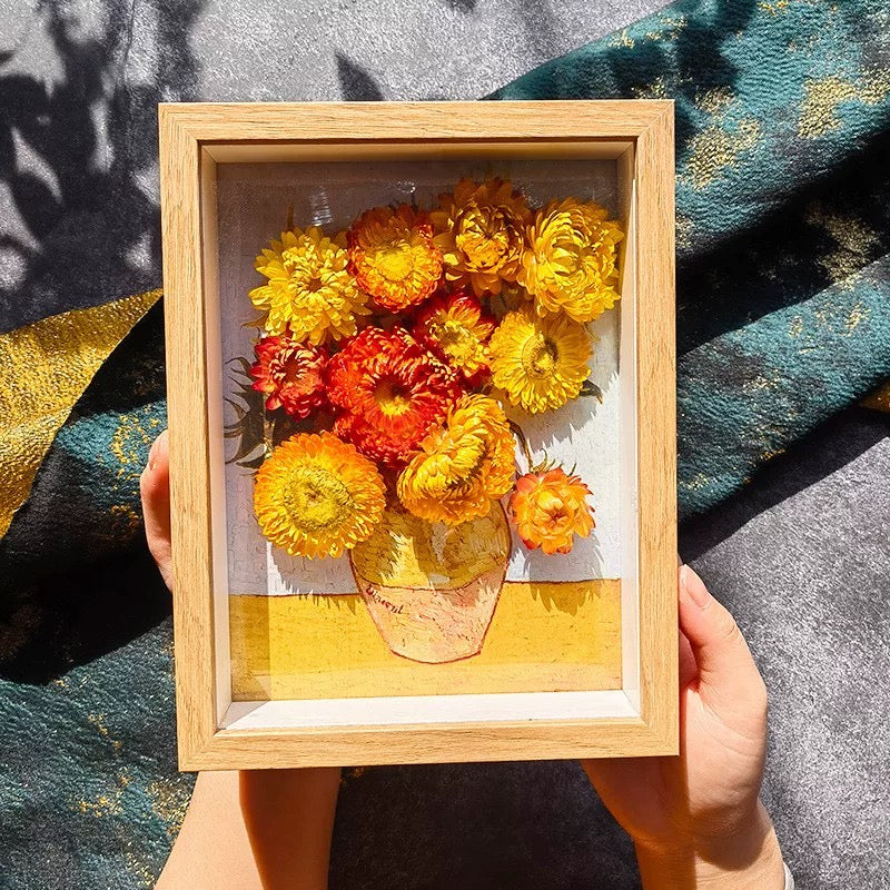 3D Dried Flower Art Frame – Post-Impressionist Style, Handmade UK Gift
