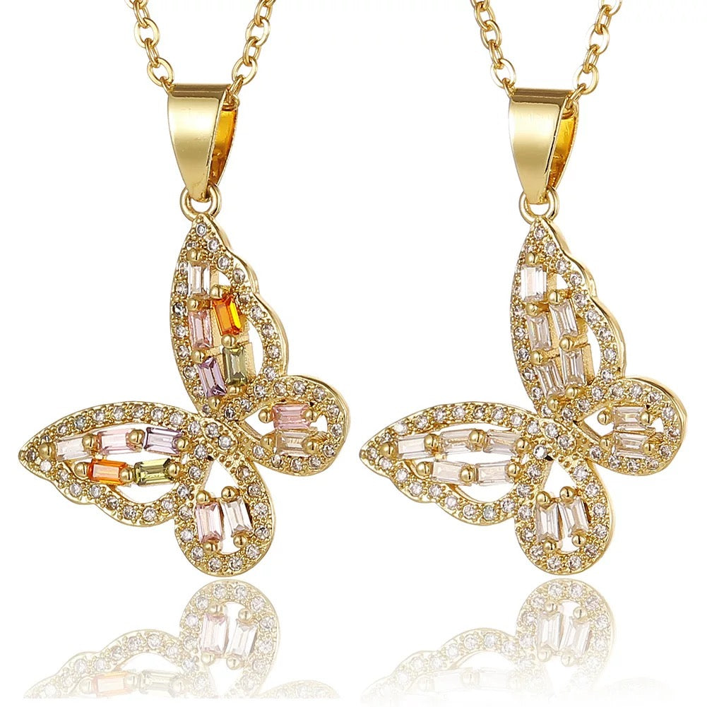 Crystal Butterfly Pendant Necklace – Gold Plated Elegance