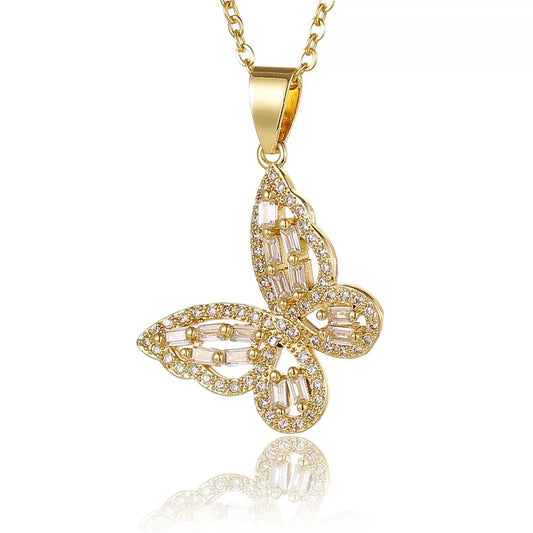 Crystal Butterfly Pendant Necklace – Gold Plated Elegance