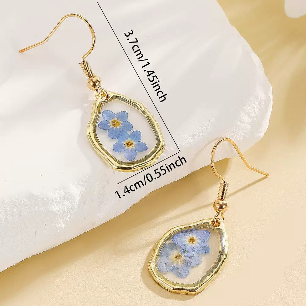 Blue Forget-Me-Not Oval Earrings