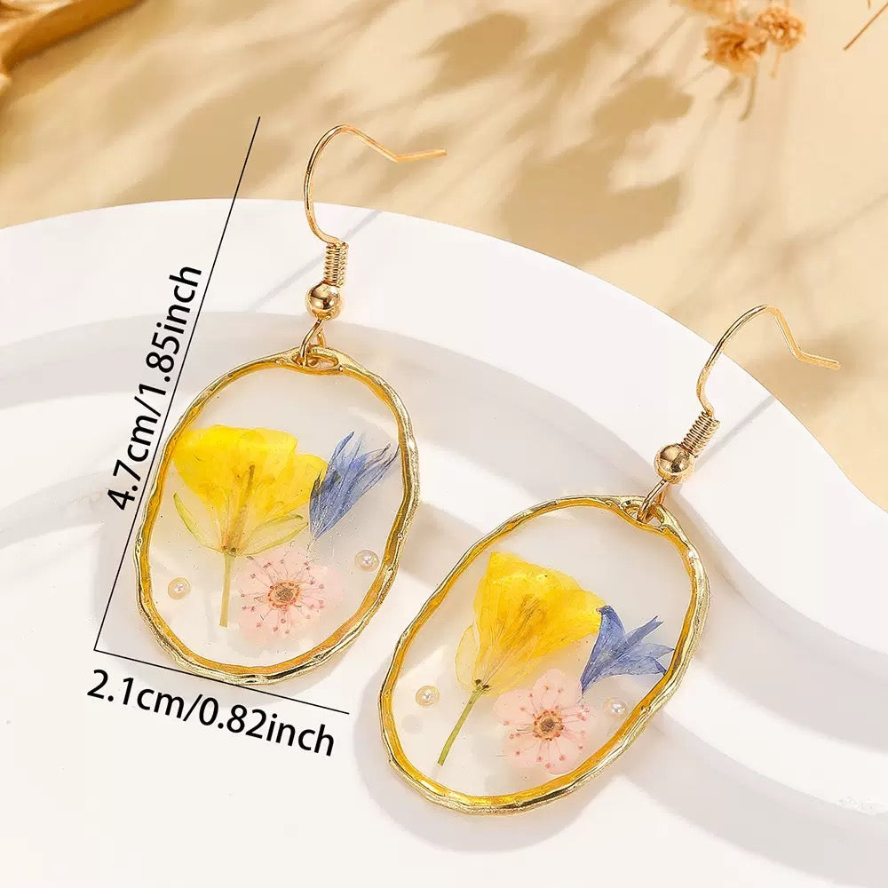 Mixed Wildflower Oval Drop Earrings