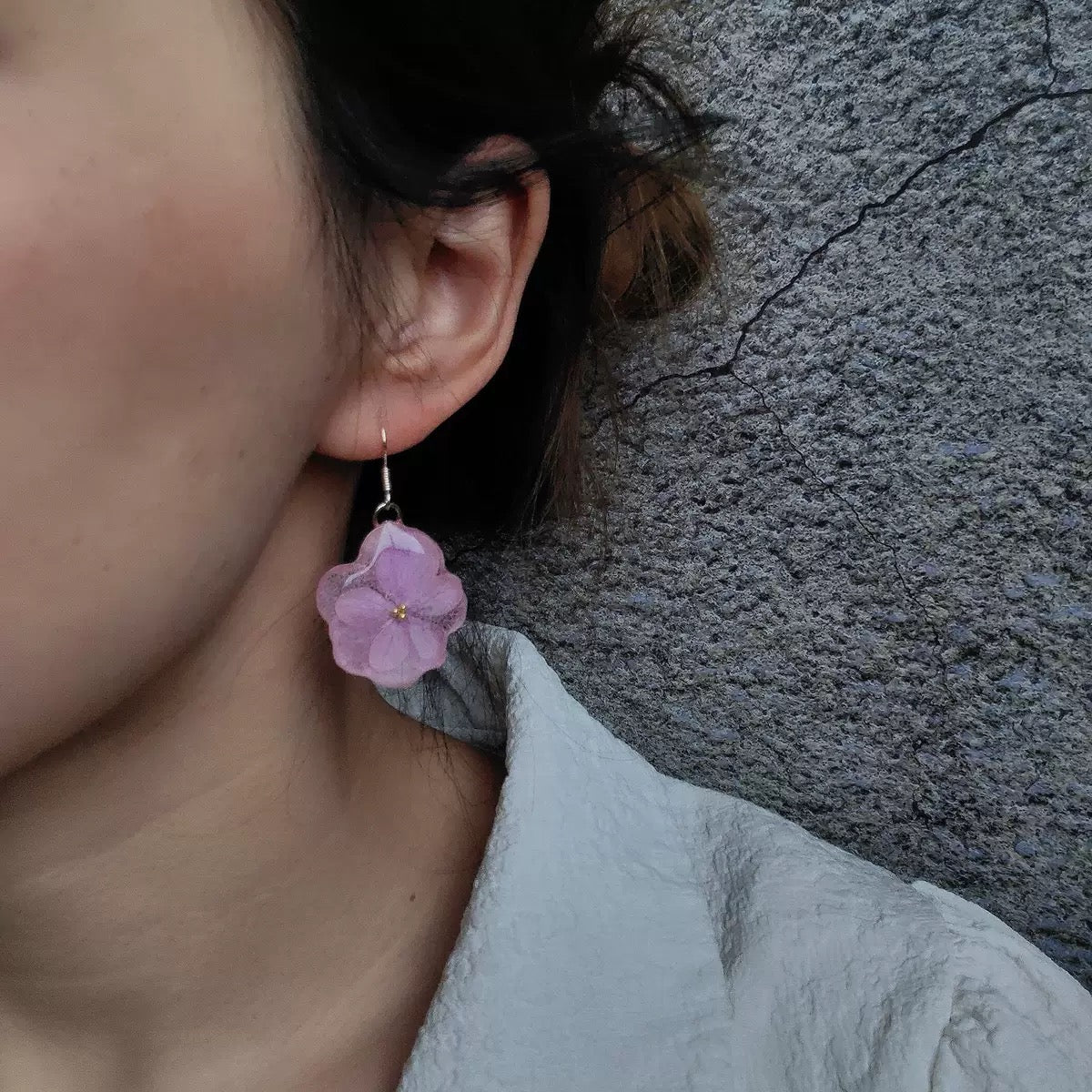 Purple Hydrangea Flower Earrings
