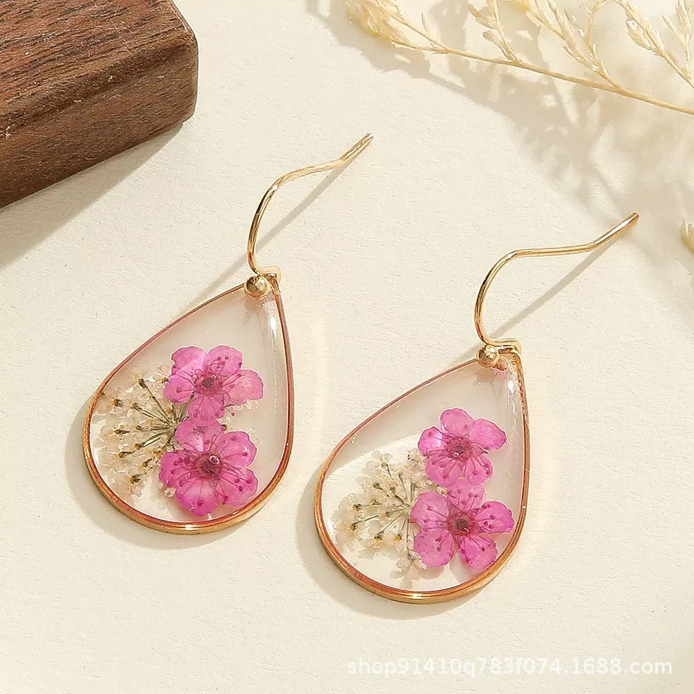 Pink Floral Teardrop Earrings