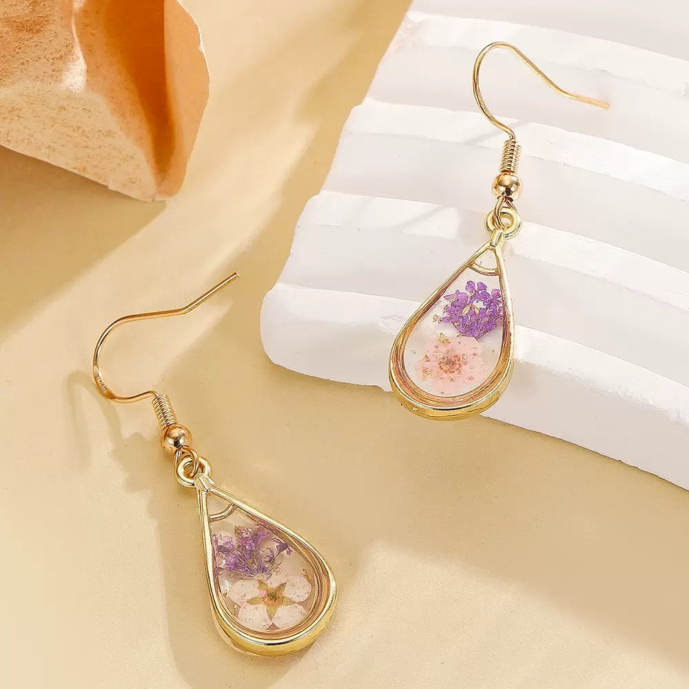 Pink Floral Teardrop Earrings