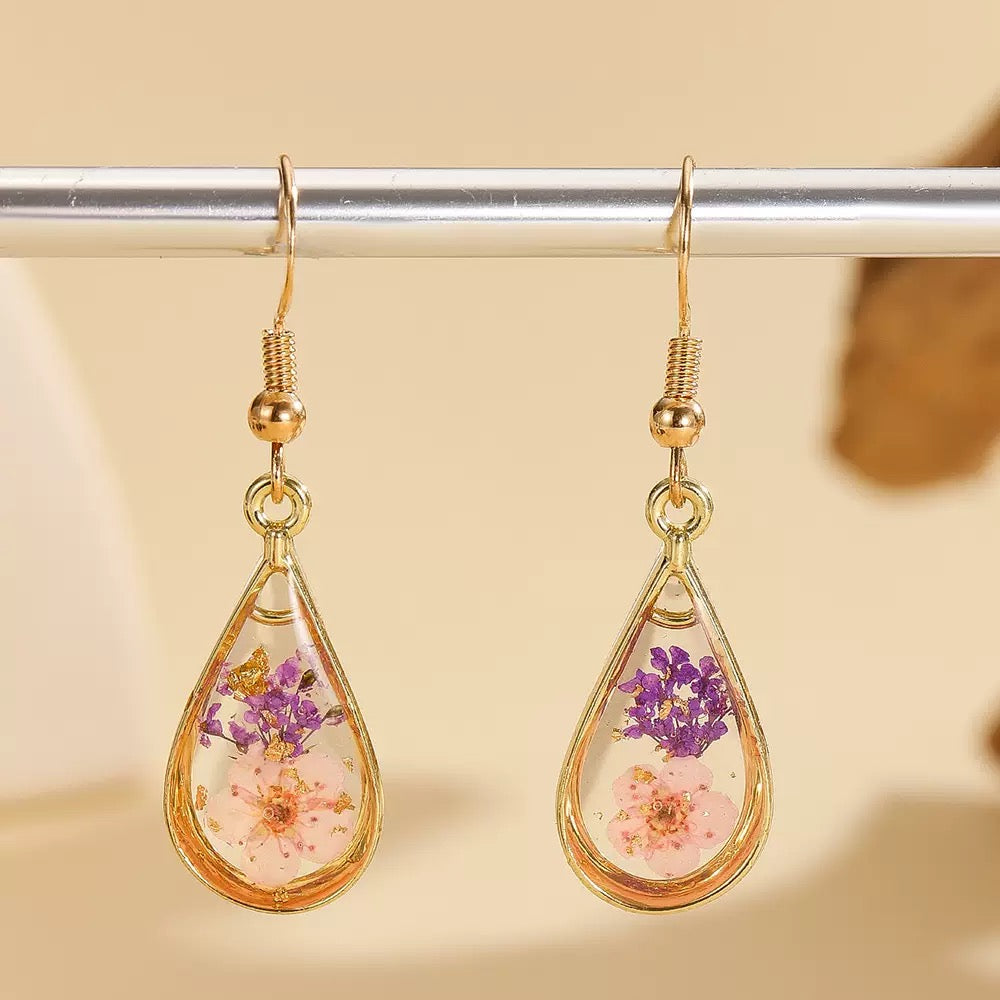 Pink & Purple Blossom Teardrop Earrings