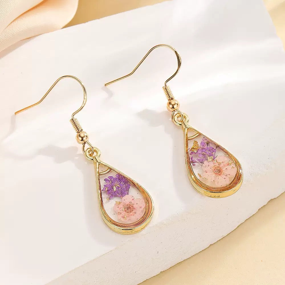 Pink & Purple Blossom Teardrop Earrings