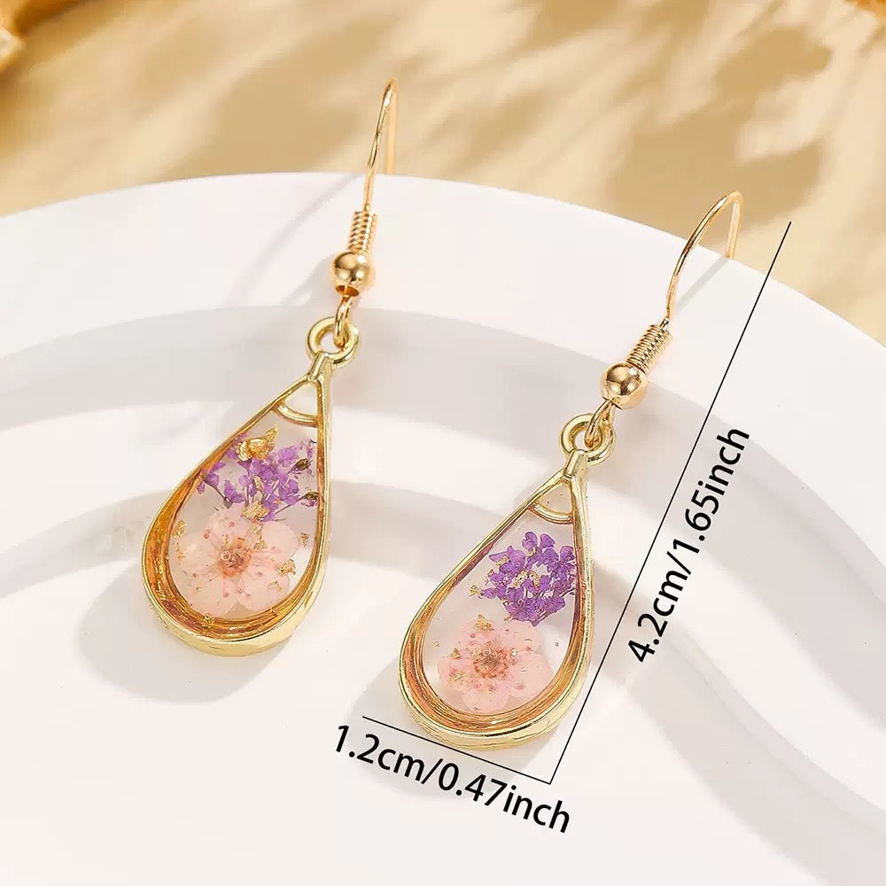 Pink & Purple Blossom Teardrop Earrings