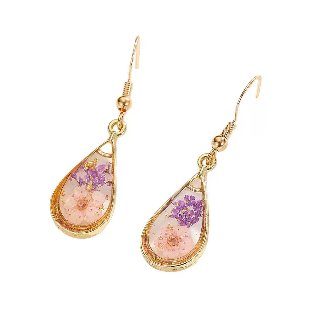 Pink & Purple Blossom Teardrop Earrings
