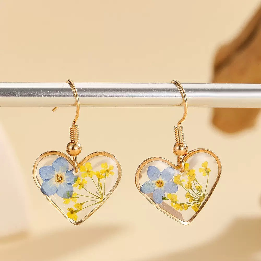 Blue Forget-Me-Not Heart Earrings