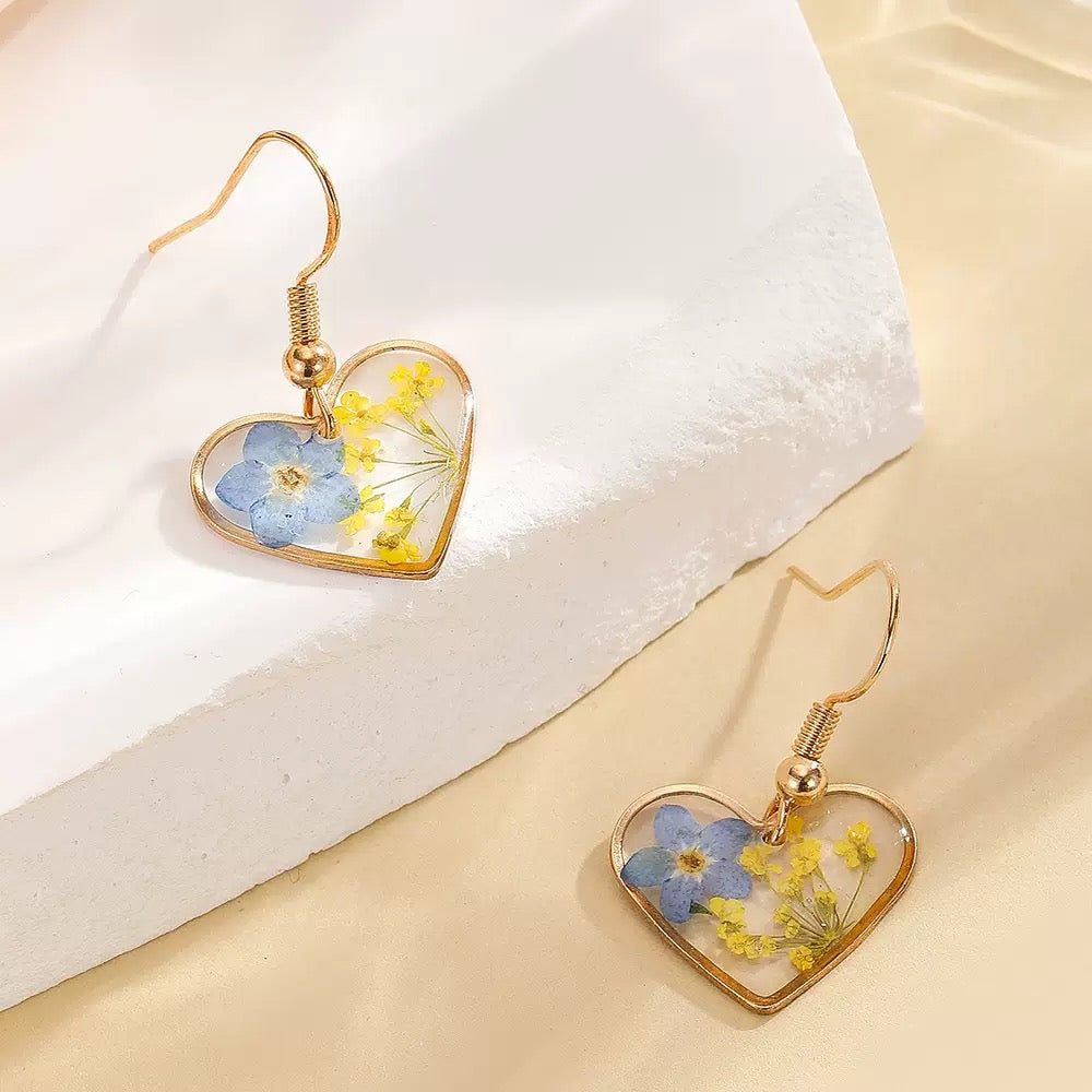 Blue Forget-Me-Not Heart Earrings