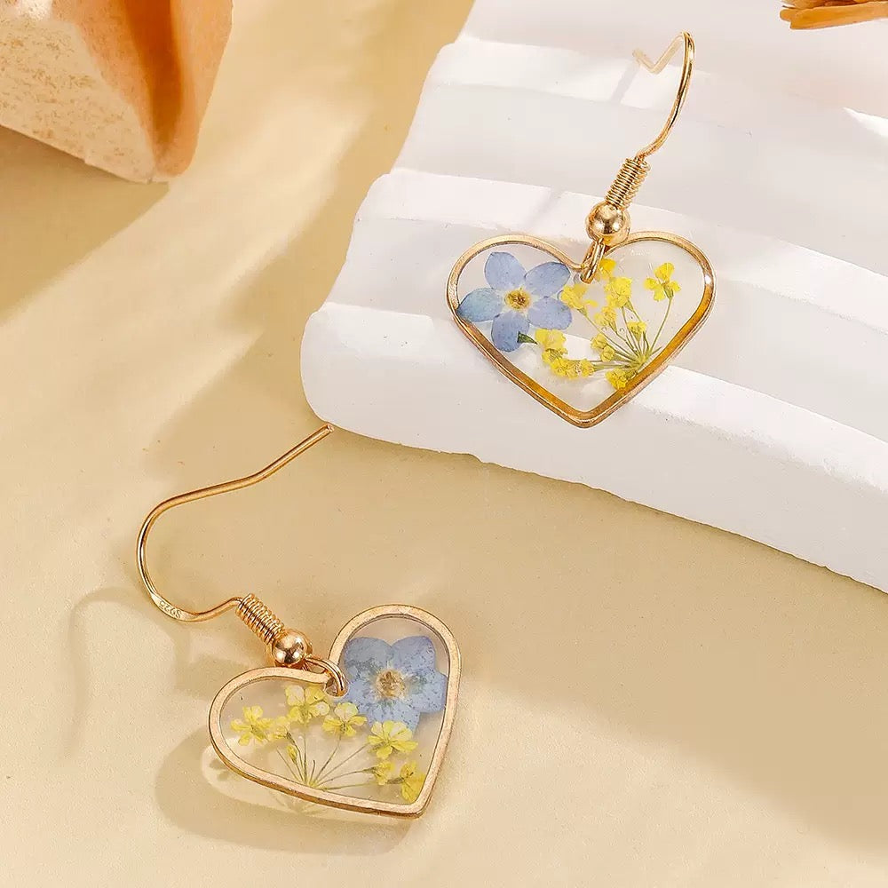 Blue Forget-Me-Not Heart Earrings