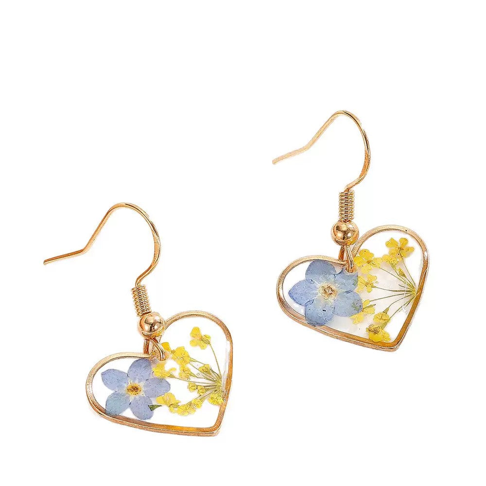 Blue Forget-Me-Not Heart Earrings