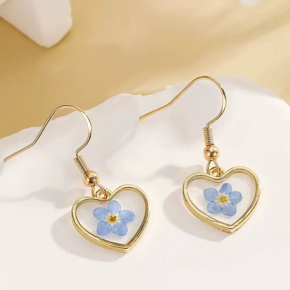Blue Forget-Me-Not Heart Earrings