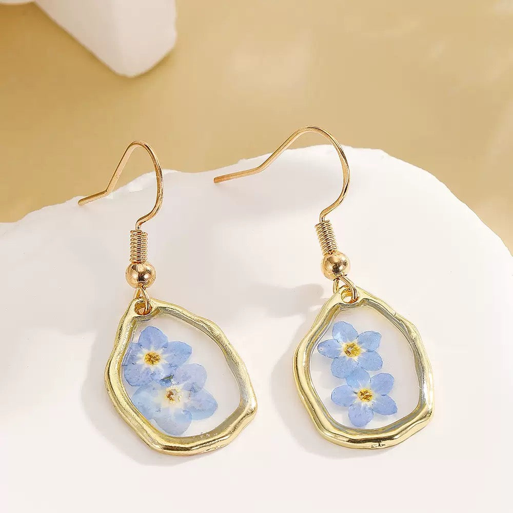Blue Forget-Me-Not Heart Earrings
