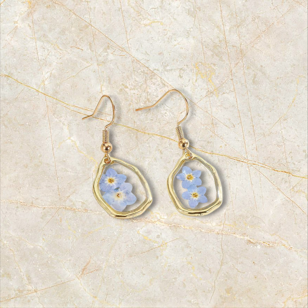Blue & Yellow Floral Oval Earrings