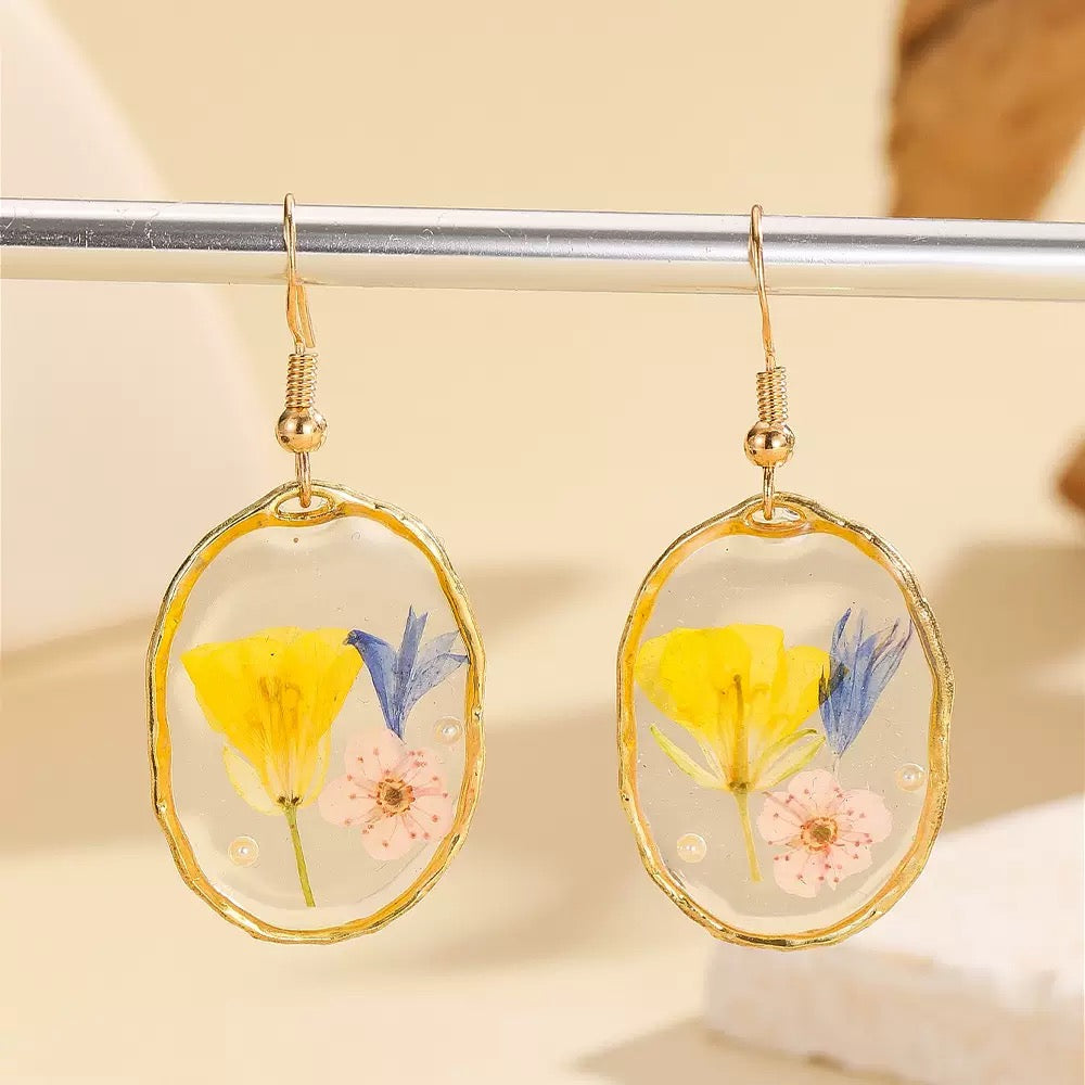Mixed Wildflower Oval Drop Earrings