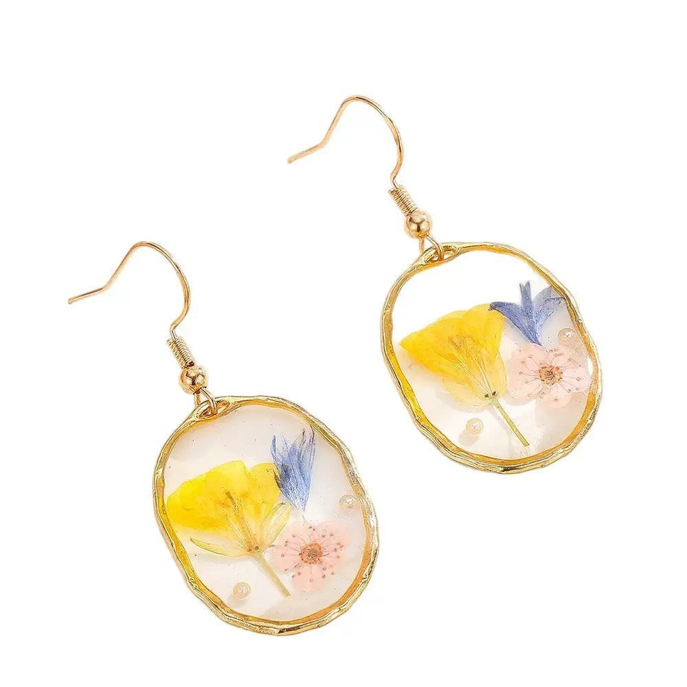 Yellow Wildflower Oval Earrings