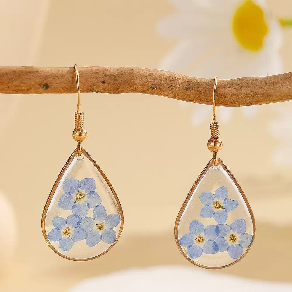 Blue Forget-Me-Not Teardrop Earrings