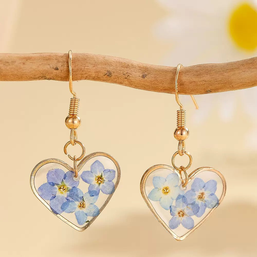 Blue Forget-Me-Not Heart Earrings
