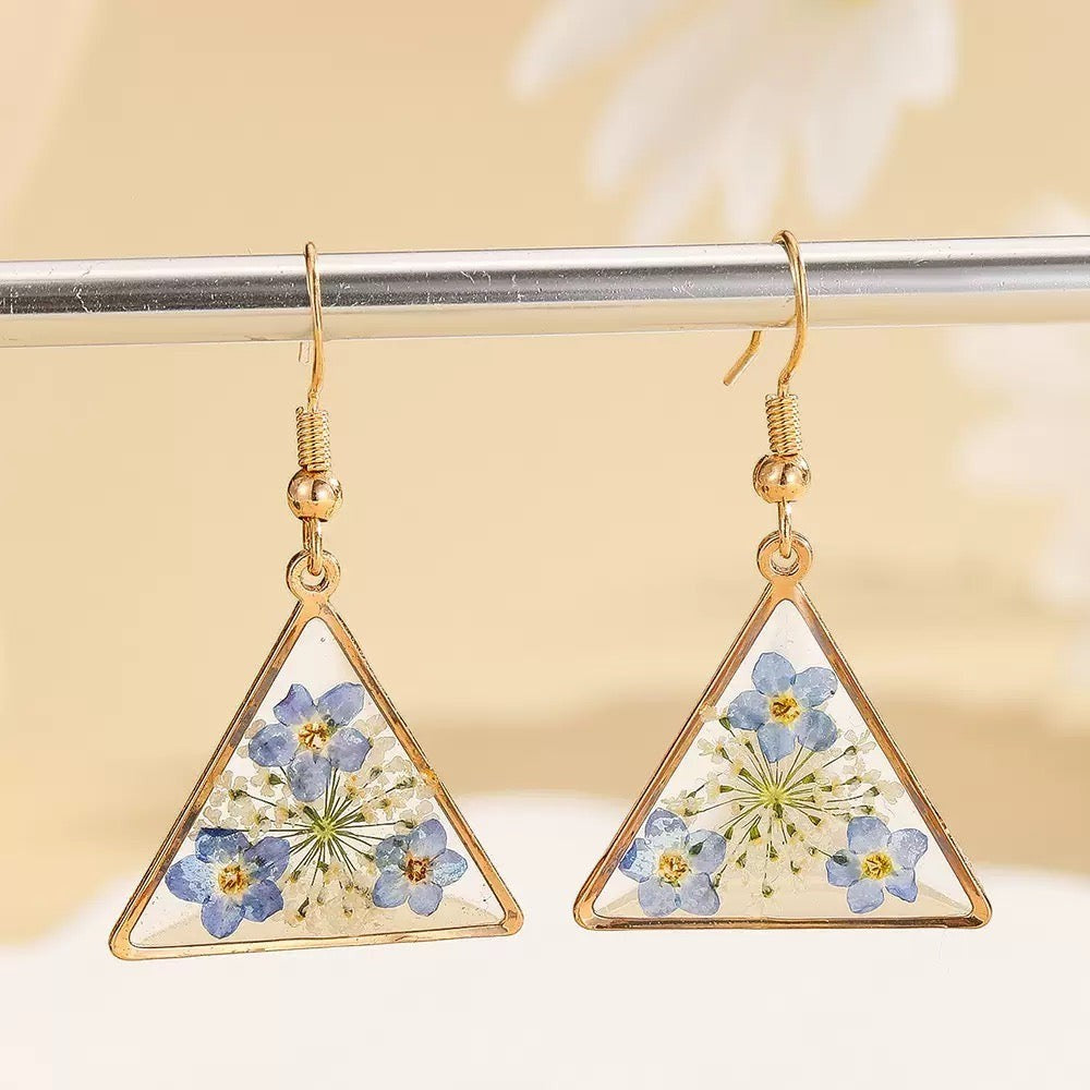 Blue Forget-Me-Not Triangle Earrings