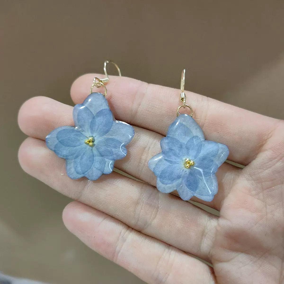 Blue Hydrangea Flower Earrings