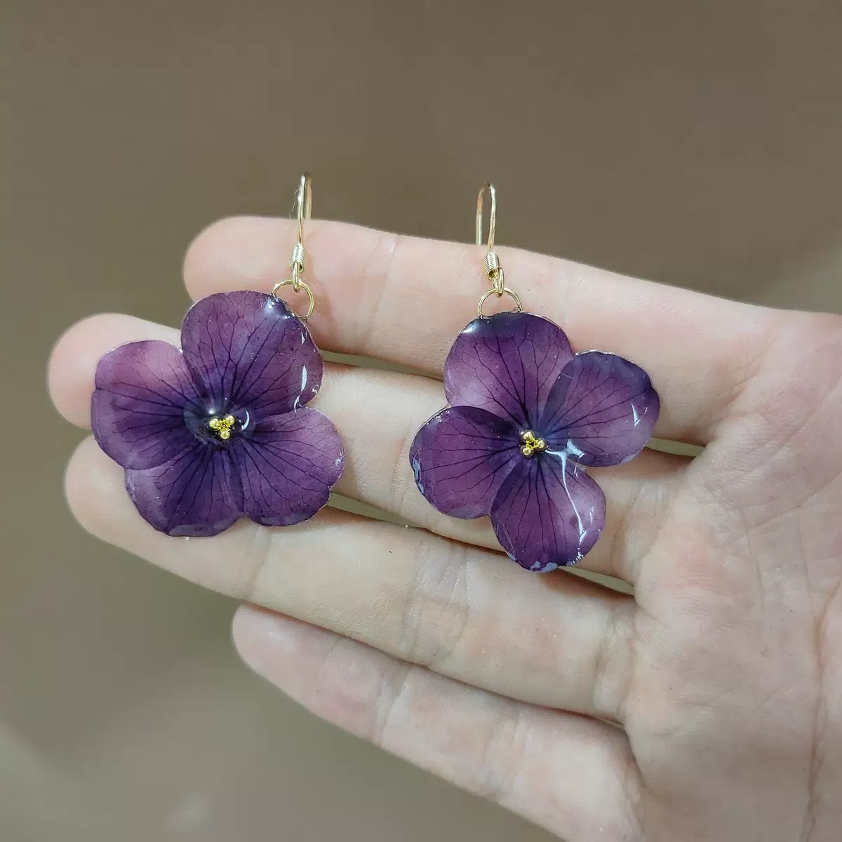 Purple Hydrangea Flower Earrings
