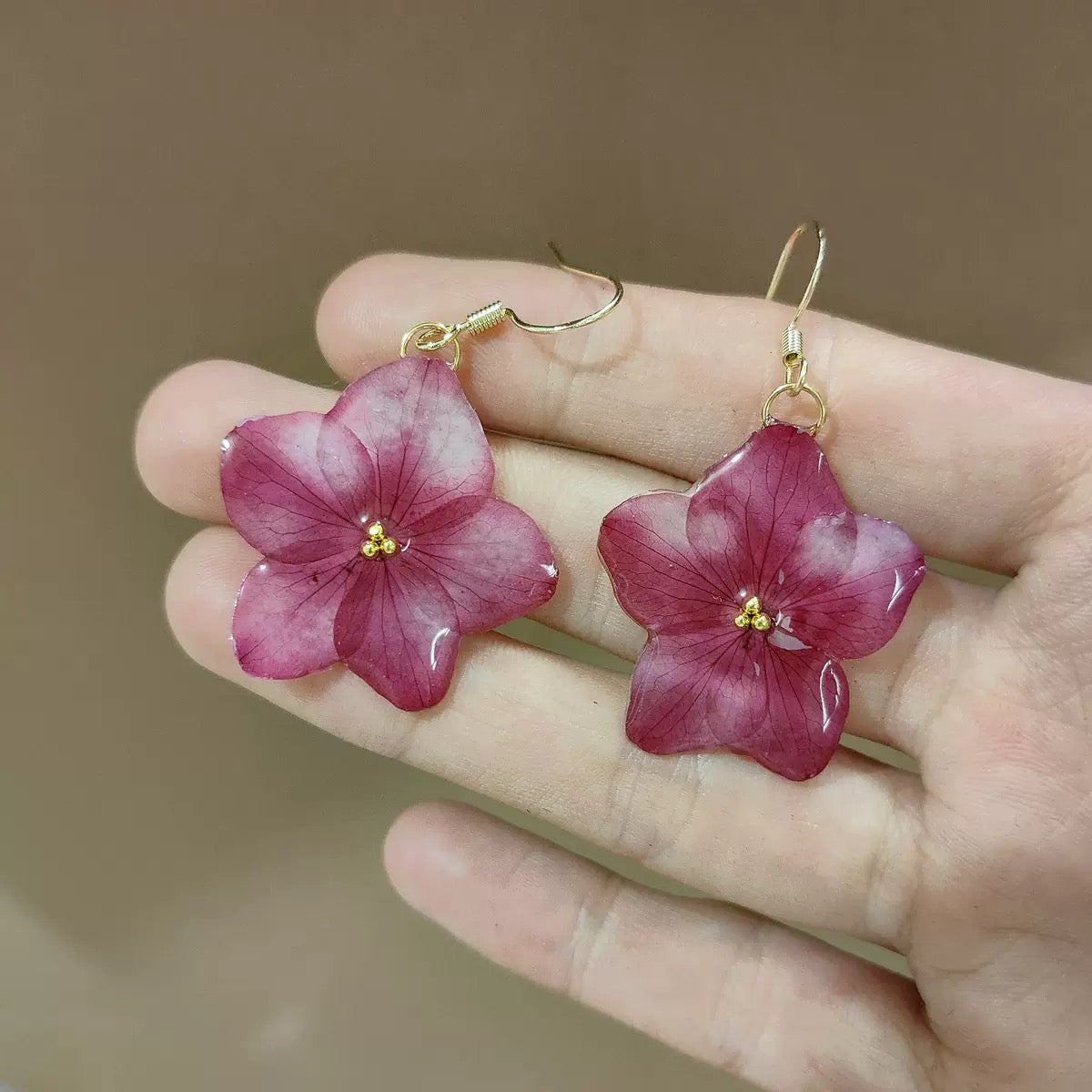 Pink Hydrangea Flower Earrings