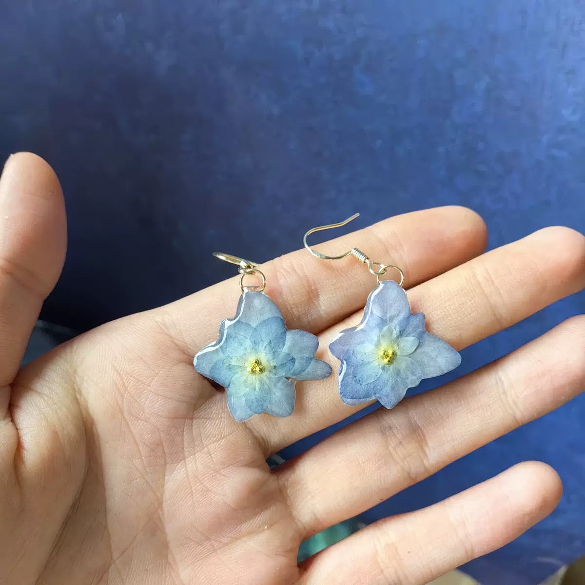 Blue Hydrangea Flower Earrings