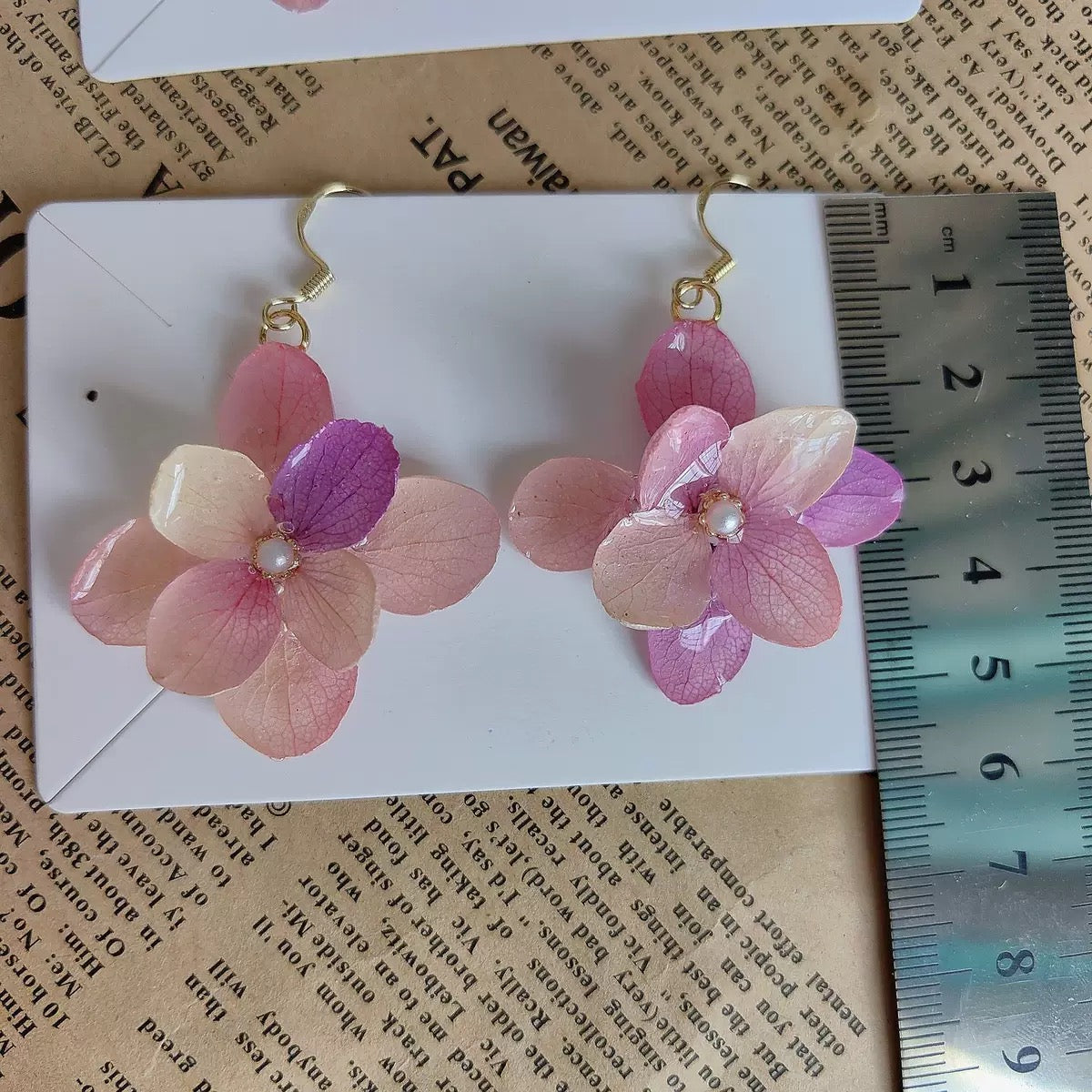 Pink Hydrangea Flower Earrings